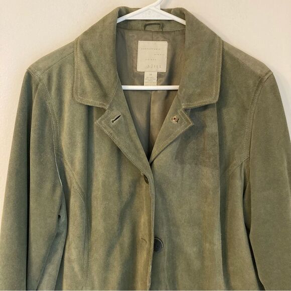 J. Jill Women’s 100% leather moss green coat/jacket. GUC! Size medium! - Picture 2 of 8